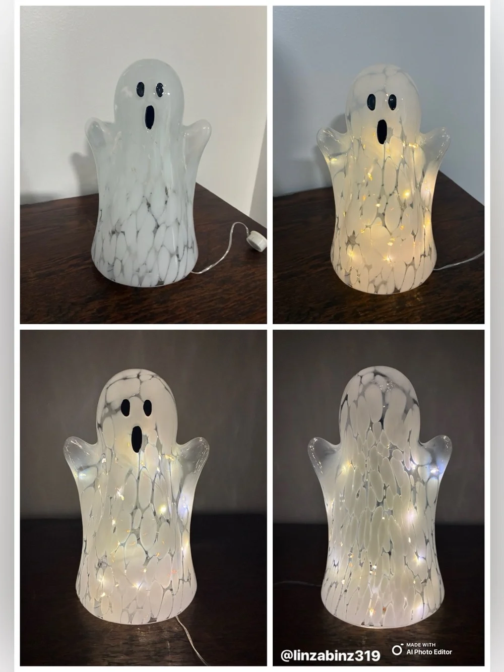 NWT- Stunning- LED Light Up- White Glass Ghost Halloween Decoration